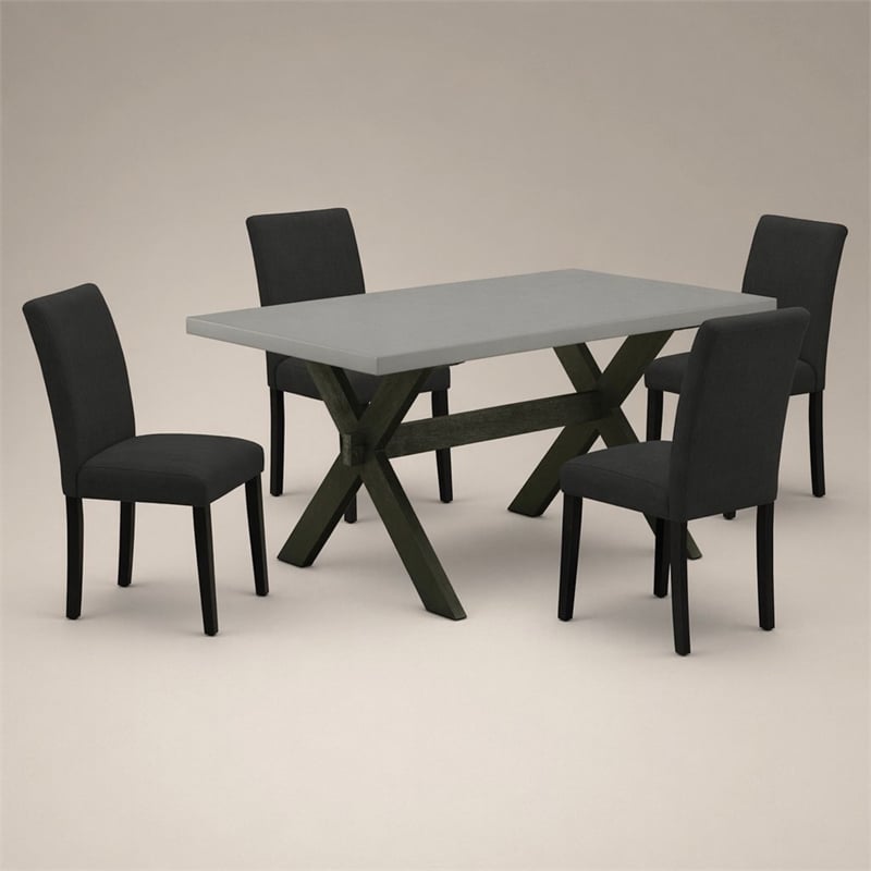 Pemberly Row 5-Piece Wood Dining Table Set with X-Leg Base in Cement and Black