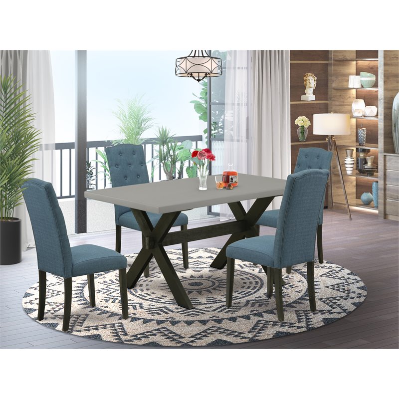 Pemberly Row 5-Piece Wood Kitchen Table Set in Blue and Cement Finish