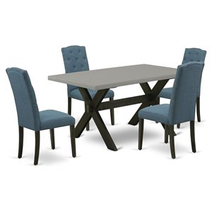Pemberly Row 5-Piece Wood Kitchen Table Set in Blue and Cement Finish