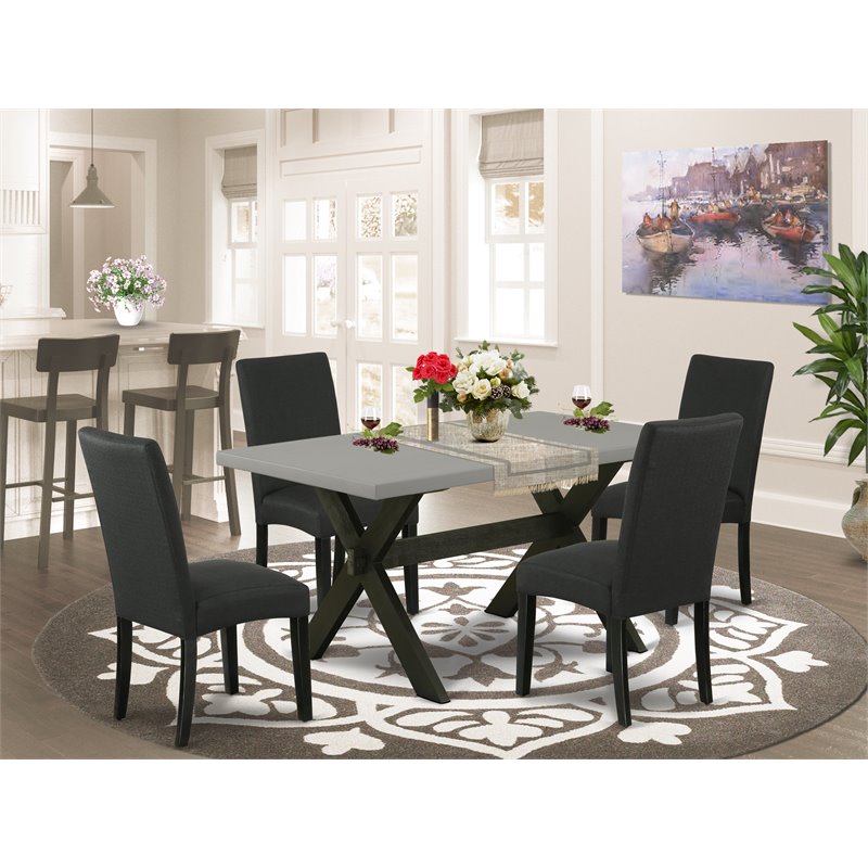 Pemberly Row 5-Piece Wood & Fabric Dining Set in Cement and Black