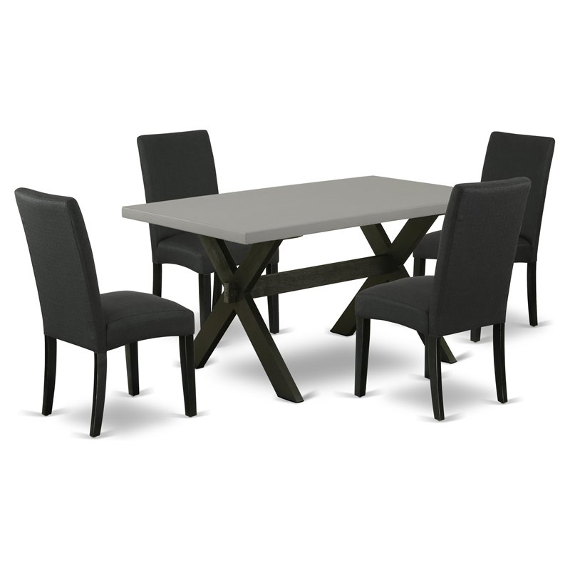 Pemberly Row 5-Piece Wood & Fabric Dining Set in Cement and Black