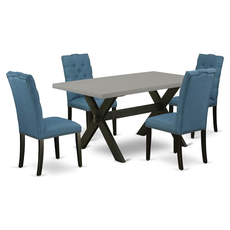 Pemberly Row 5-Piece Wooden Dining Set with Fabric Seats in Black