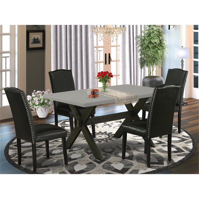 Pemberly Row 5-Piece Wood Dining Set with Linen Upholstered Seats
