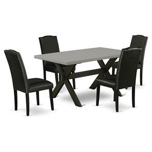 Pemberly Row 5-Piece Wood Dining Set with Linen Upholstered Seats