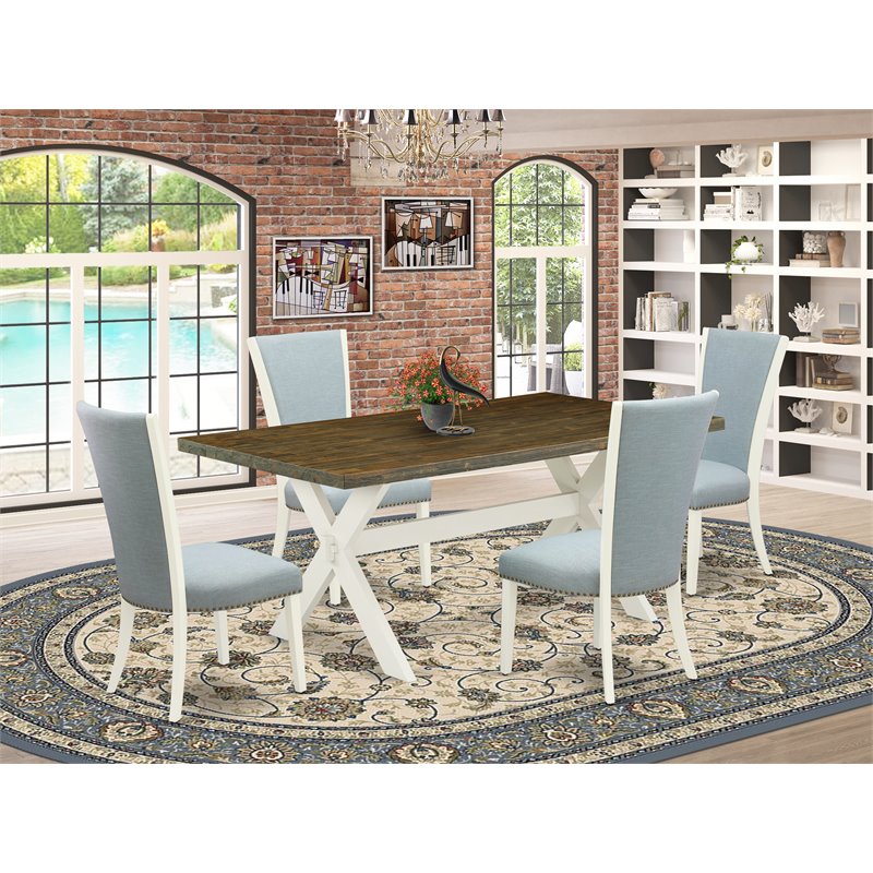 Pemberly Row 5-Piece Wooden Dining Set in Baby Blue and Linen White