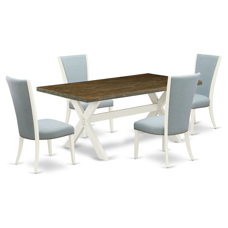 Pemberly Row 5-Piece Wooden Dining Set in Baby Blue and Linen White