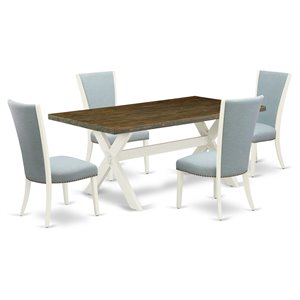 Pemberly Row 5-Piece Wooden Dining Set in Baby Blue and Linen White