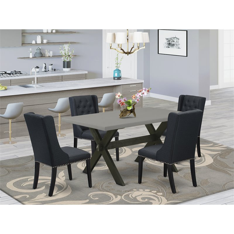 Pemberly Row 5-Piece Wood Dining Set with Linen Fabric Seats in Black