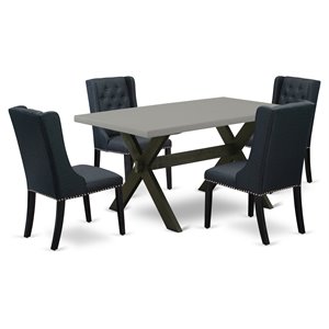 Pemberly Row 5-Piece Wood Dining Set with Linen Fabric Seats in Black