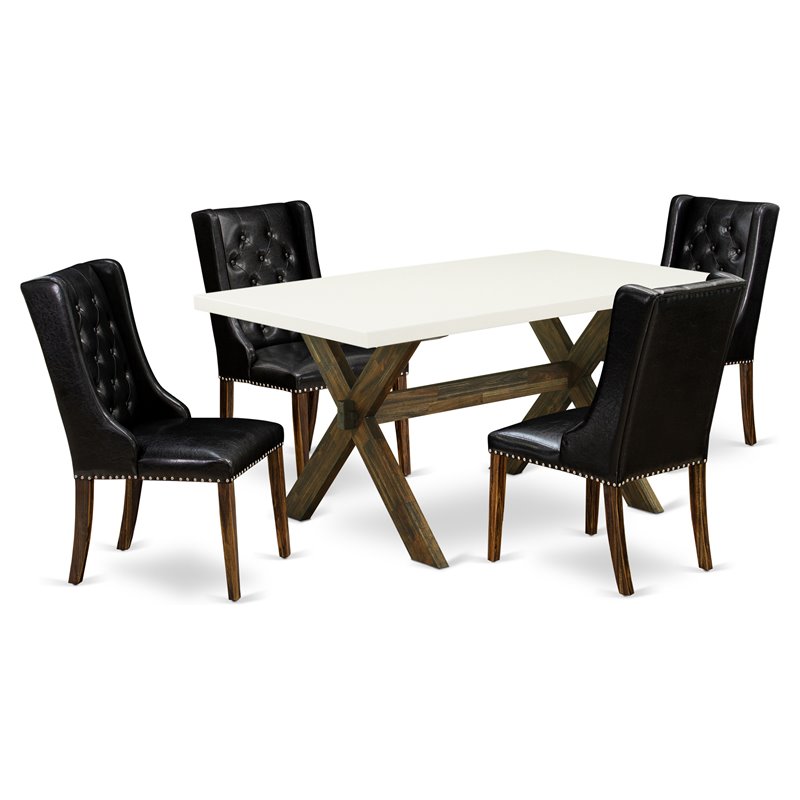 Pemberly Row 5-Piece Wood Dining Set with PU Leather Seats in Brown