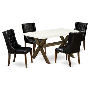 Pemberly Row 5-Piece Wood Dining Set with PU Leather Seats in Brown