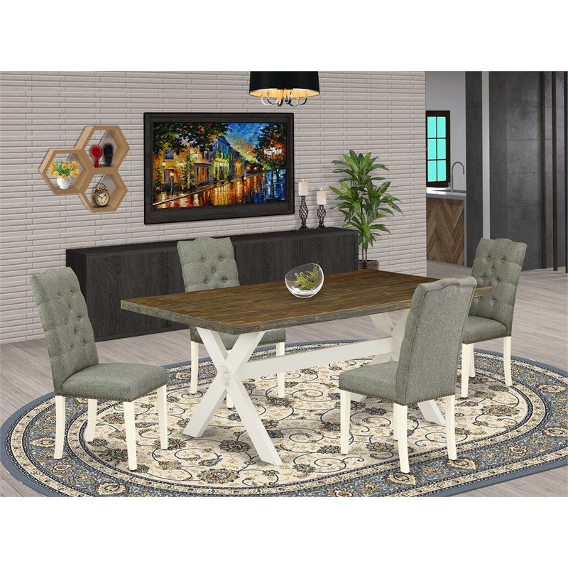 Pemberly Row 5-Piece Wood Dining Set in Linen White and Smoke