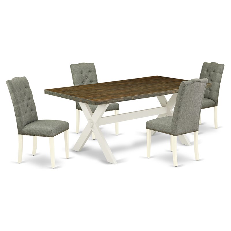 Pemberly Row 5-Piece Wood Dining Set in Linen White and Smoke