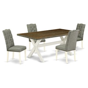 Pemberly Row 5-Piece Wood Dining Set in Linen White and Smoke