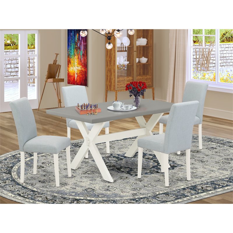 Pemberly Row 5-Piece Wooden Dining Set in Linen White and Baby Blue