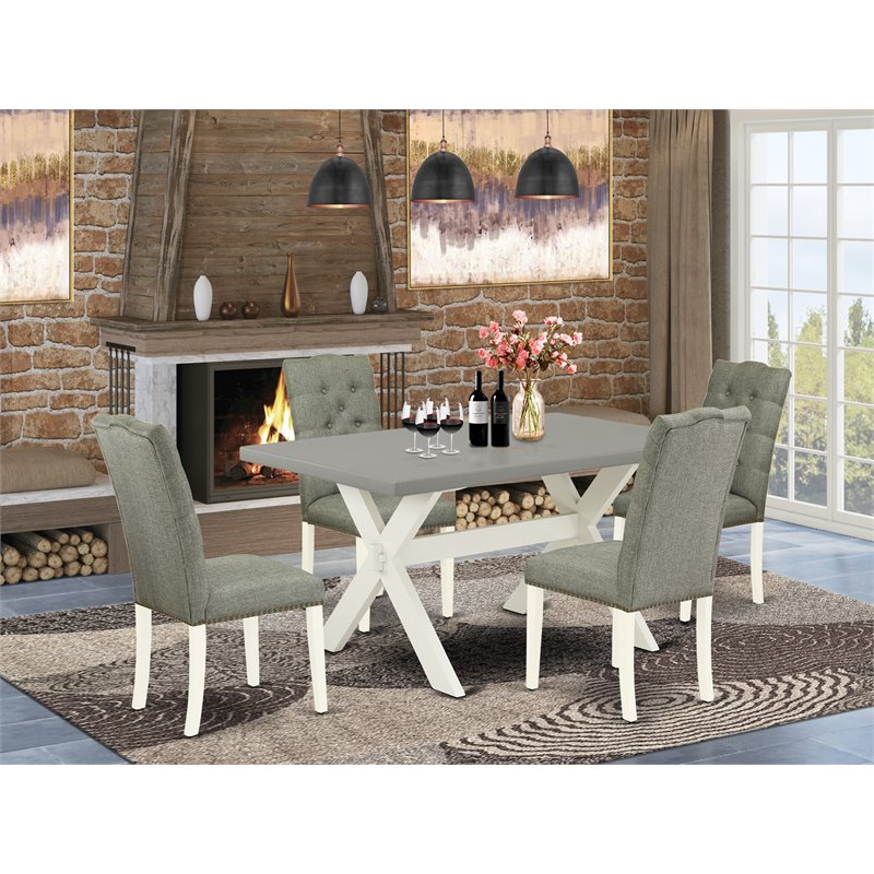 Pemberly Row 5-Piece Wood Dining Table Set in Linen White with Smoke Chairs