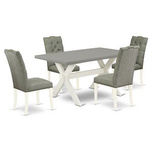Pemberly Row 5-Piece Wood Dining Table Set in Linen White with Smoke Chairs