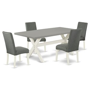 Pemberly Row 5-Piece Dining Set with Cement Top & White Linen Finish