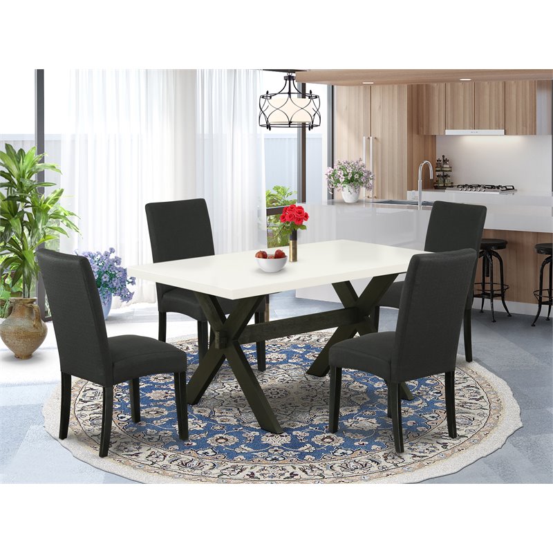 Pemberly Row 5-Piece Dining Table and Chair Set in Linen White and Black