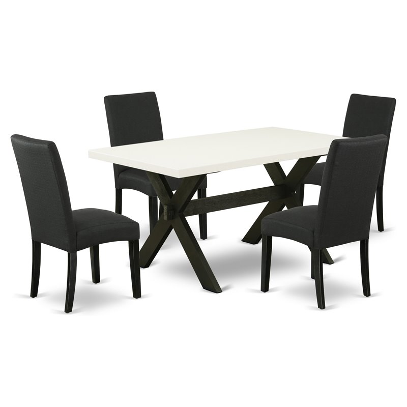 Pemberly Row 5-Piece Dining Table and Chair Set in Linen White and Black