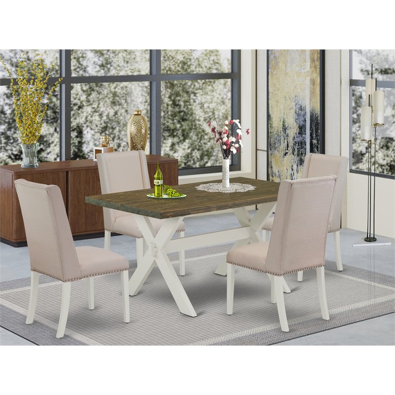 Pemberly Row 5-Piece Wood Dining Table Set in Linen White