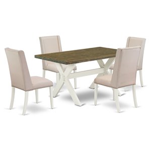 Pemberly Row 5-Piece Wood Dining Table Set in Linen White