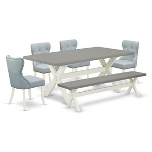 Pemberly Row Wooden 6-Piece Dining Room Set with Baby Blue Linen Fabric