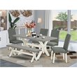 Pemberly Row 6-Piece Wood Dining Set with Bench in Linen White/Gray