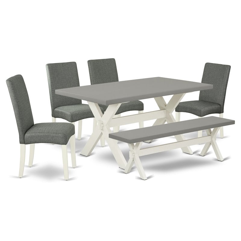 Pemberly Row 6-Piece Wood Dining Set with Bench in Linen White/Gray