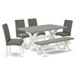 Pemberly Row 6-Piece Wood Dining Set with Bench in Linen White/Gray