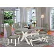 Pemberly Row 6-Piece Wood Dining Set with Bench in Linen White/Smoke