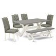 Pemberly Row 6-Piece Wood Dining Set with Bench in Linen White/Smoke