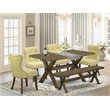 Pemberly Row Wood Dining Set with Upholstered Chairs and Bench in Jacobean Brown