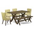 Pemberly Row Wood Dining Set with Upholstered Chairs and Bench in Jacobean Brown