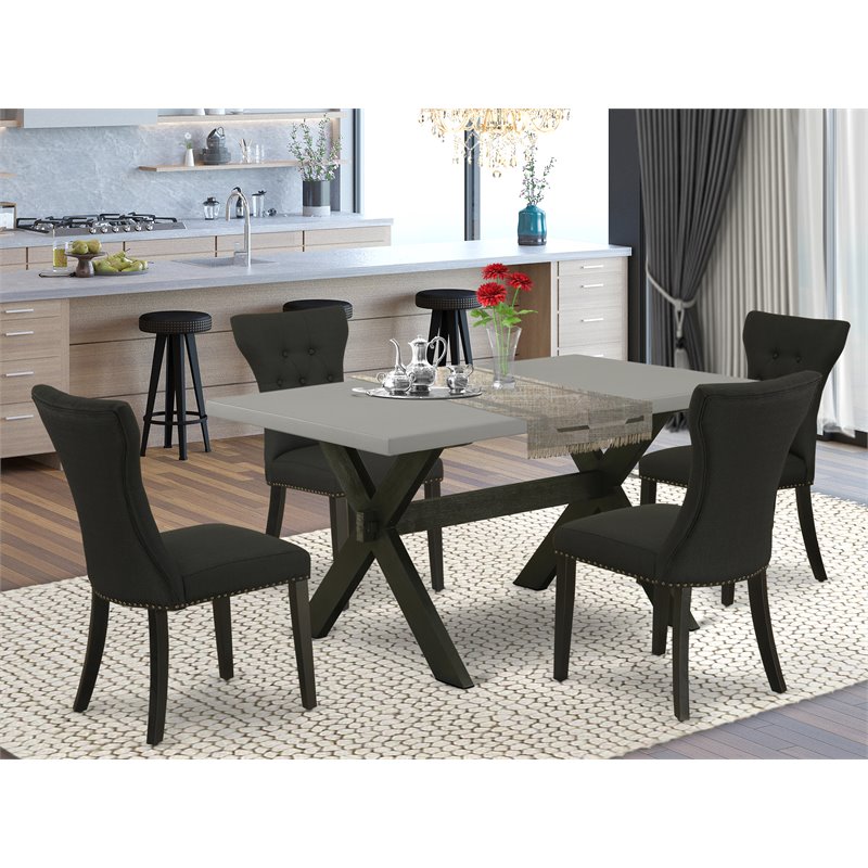 Pemberly Row 5-Piece Dining Set with Cushion Seating in Black Finish