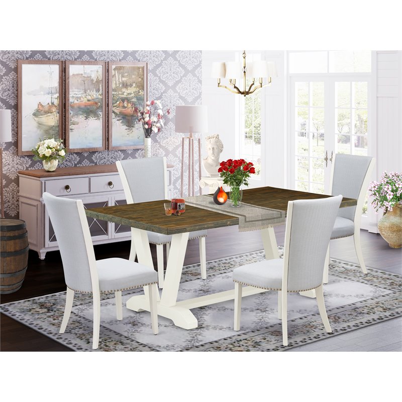Pemberly Row 5-Piece Wood Dining Table Set in Jacobean and Linen White