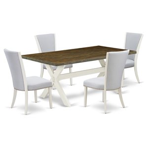 Pemberly Row 5-Piece Wood Dining Table Set in Jacobean and Linen White
