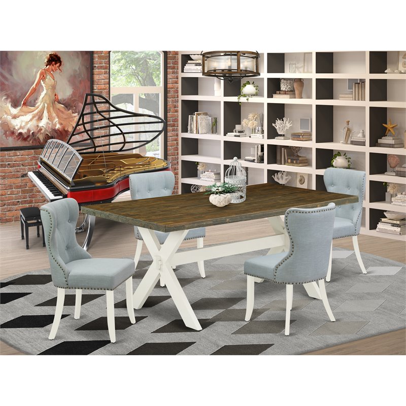 Pemberly Row 5-Piece Wood Dining Table Set with Tufted Baby Blue Chairs