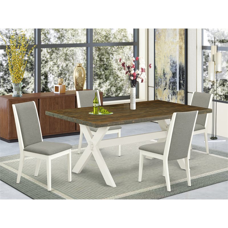 Pemberly Row 5-Piece Wood Dining Set with Shitake Linen Chairs