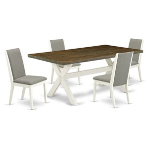 Pemberly Row 5-Piece Wood Dining Set with Shitake Linen Chairs
