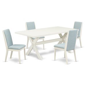 Pemberly Row 5-Piece Wood Dining Set with Acacia Table in White