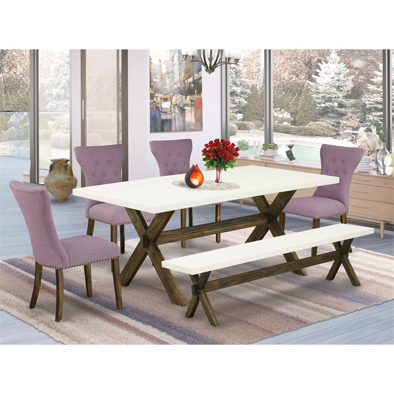 Pemberly Row 6-Piece Dining Set with Upholstered Chairs in Jacobean Brown