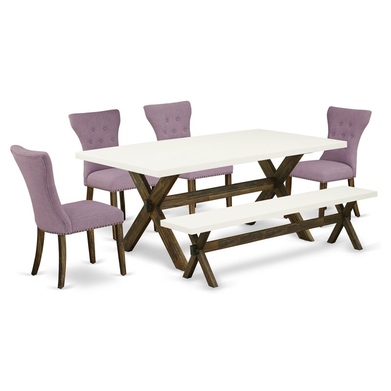 Pemberly Row 6-Piece Dining Set with Upholstered Chairs in Jacobean Brown