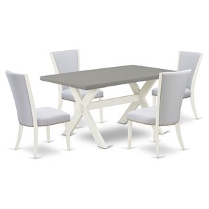 Pemberly Row 5-Piece Wood Dining Set with Linen Fabric in Cement Finish