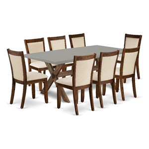 Pemberly Row 9-Piece Wooden Table Set with Light Beige Chairs in Cement