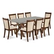 Pemberly Row 9-Piece Wooden Table Set with Light Beige Chairs in Cement