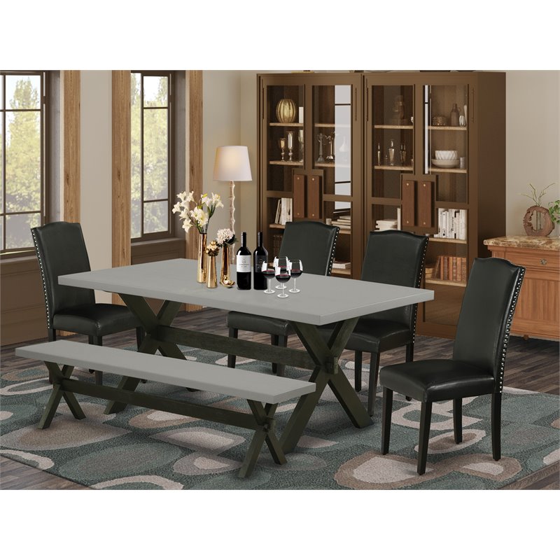 Pemberly Row 6-Piece Wood Dining Set with Leather Seat in Black