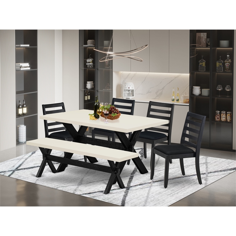 Pemberly Row 6-Piece Wood Kitchen Table Set in Linen White and Black