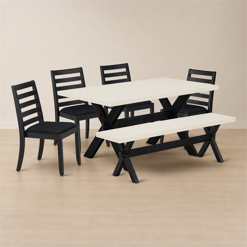 Pemberly Row 6-Piece Wood Kitchen Table Set in Linen White and Black