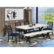 Pemberly Row 6-Piece Wood Kitchen Table Set with Bench in Linen White Finish
